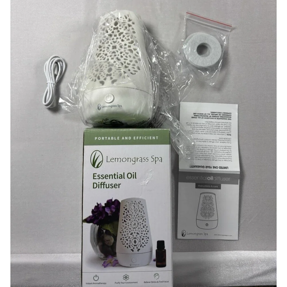 Lemongrass Spa Essential Oil Diffuser White USB Portable Fan Diffuser New